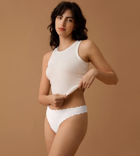 Image of SHARICCA Womens Seamless Thongs No Show Underwear Soft Ribbed Invisible Panties Wave Edge Multi Pack