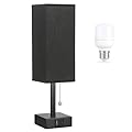 Black Small Table Lamp for Bedroom - 3 Color Temperature 3000K 5000K 4000K Bedside Lamp, Pull Chain Control, USB A and C Charging Ports, Black Base, for Kids Office Dorm Nightstand, Bulb Included