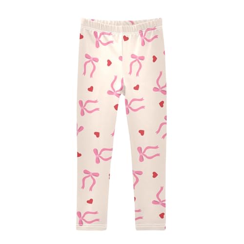 Ribbon Bow Heart Girls Leggings,Workout Leggings for Girls Toddler Athletic Leggings Size for 3-10T