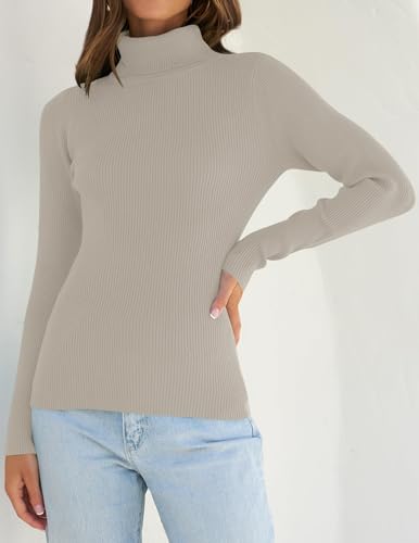 Image of ZESICA Women's Turtleneck Long Sleeve Shirts 2026 Spring Trendy Tops Slim Fitted Ribbed Knit Basic Casual Sweater