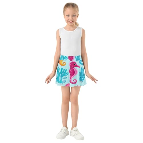 Girls Skorts Athletic Shorts Cute Seahorse Coral Tennis Skirts for Kids Neon Cheer Skirt 3t3