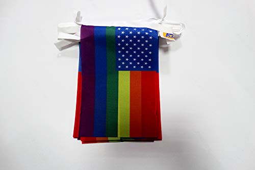 Image of AZ FLAG Rainbow USA 6 meters BUNTING Flag 20 flags 9'' x 6'' - US - American Gay Pride STRING flags 15 x 21 cm