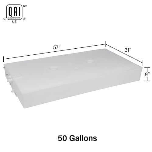 Image of 50 Gallon RV Fresh Water Tank, Potable Water Storage Tank for Drinking, Cooking, Cleaning, Showering, for Campers, Trailers, Motorhomes, RVs, Low-Profile Shape, 57 inch x 31 inch x 9 inch (WT-1468)