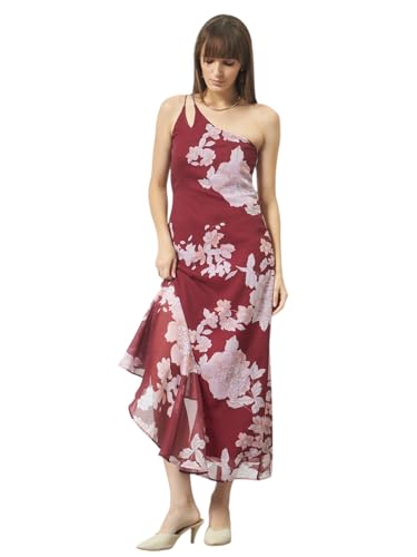 Image of Trend Arrest.ed Women's Floral One-Shoulder Cocktail Dress | Asymmetrical Hem with Lining | Adjustable & Removable Pads | Elegant Fit for Party, Wedding & Special Occasions