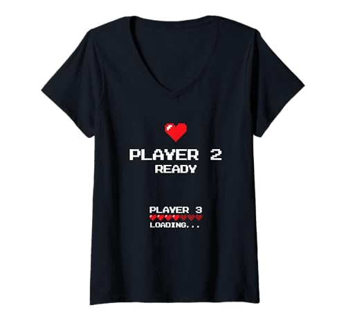 Womens Player 2 Player 3 Loading - Retro Gaming - Baby Announcement V-Neck T-Shirt