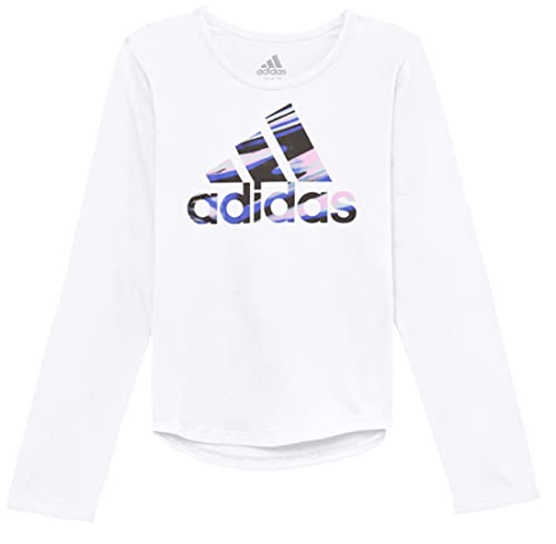 adidas Girls' Long Sleeve Graphic Scoop Neck Tee