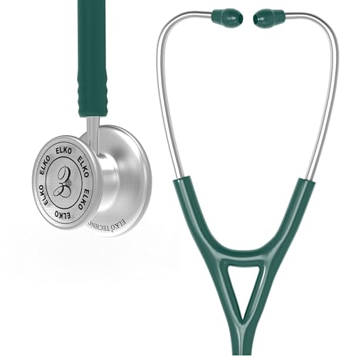 Image of ELKO TECHNO III SS Stainless Steel Stethoscope with ENGRAVING | Engrave Your Name or Initials on the Chest Piece | Lightweight Double-Sided Stainless Steel Chest piece | Two-Way PVC Tubing | Ideal for Doctors & Medical Students (Green)