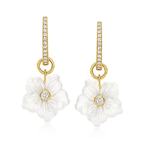 Ross-Simons Mother-Of-Pearl and .77 ct. t.w. White Topaz Removableflower Hoop Drop Earrings in 18kt Gold Over Sterling