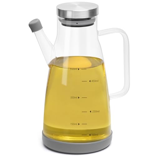 Image of ABOUT SPACE Glass Oil Dispenser 550 ml with Stainless Steel Cap, Silicone Base, Measurement, Drip-proof Hawk with Dust Cap, Leak-proof Oil Bottle for Kitchen, Upto 300F Easy to Refill Oil Container