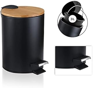 JOLIGAEA 3L Bathroom Bin, Pedal Bin with Stylish Design, Dustbin for Bathroom, Toilet, Restroom, Soft Close Bamboo Lid & Carry Handle, Removable Inner Small Bin, Black