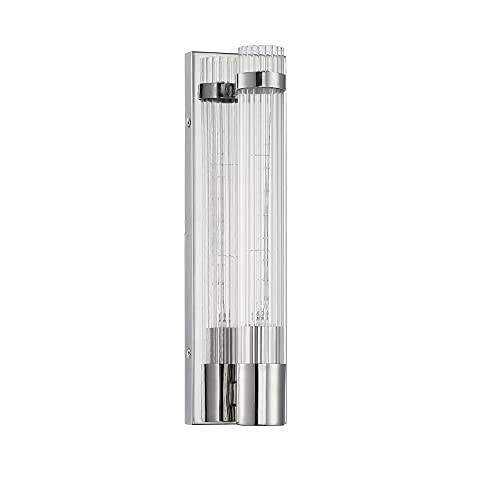 Image of Savoy House 9-996-1-109 Willmar Industrial Modern Clear Ribbed Glass Rectangular Wall Sconce, 1-Light 60 Watt, 16 inch H x 5 inch W, Polished Nickel