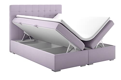 PIASKI Claudia Doppelbett mit Boxspringbett, Kontinentalbett, 140/160/180 cm, Bett mit Stauraum (160 cm x 200 cm, Lila)