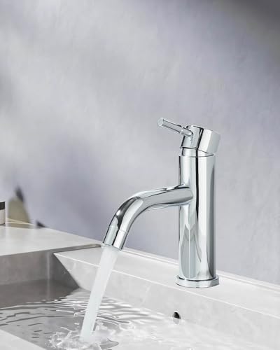 TVTIUO Mitigeur de Lavabo, Mitigeur Lavabo à Bec Coudé, Robinet de Lavabo Réglable Chaud et Froid, Robinet Salle de Bain Monocommande，Chromé