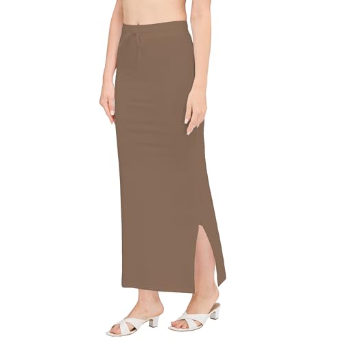 Image of DESI GIRL Cotton Lycra Stretchable Saree Shapewear Petticoat with Drawstring for Women | Fishcut Saree Petticoat with Side Slit for Easy Movement | Saree Shaper | Long inskirt