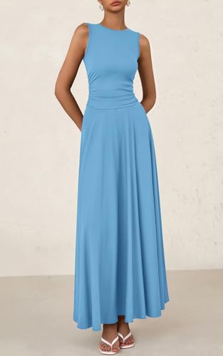 Image of PRETTYGARDEN Womens Summer Dresses 2026 Casual Sleeveless Crewneck Aline Maxi Dress Stretch Tank Flowy Long Dresses