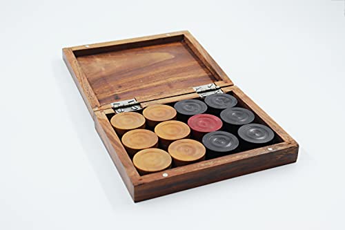 Image of Synco Premia Carrom Board Coins Come in sheesham Box Wooden Carrom Coins 24(11 Brown + 11 Black + 2 Red)
