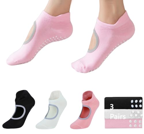Image of QFM Grip Pilates Socks for Women Non Slip Yoga Socks Open Top Athletic Socks for Barre Ballet Barefoot Workout Hospital