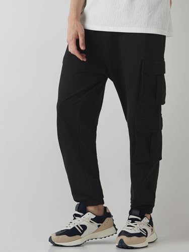 Image of Bewakoof Air 1.0 Men's Solid Super Loose Fit Poly Cotton Cargo Joggers