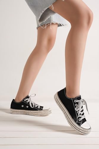 Canvas Sneakers Studded Rhinestone Side Shoes Lace Up Fashion Shoes Casual Platform Ankle Boots for Women Girls4