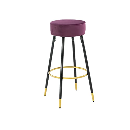 Goujxcy 30-Inch Tall Bar Stools Set Of 2, Modern Velvet Barstools Backless Kitchen Stool Upholstered Bar Stool With Golden Footrest For Kitchen Counter Island (Purple) #TOP4