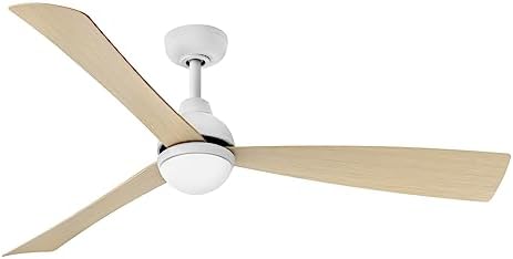 Hinkley Una 56" Indoor/Outdoor LED Smart Ceiling Fan with Remote, Scandinavian style, 3-Blade Propeller, Damp Rated, Matte White and Natural blades
