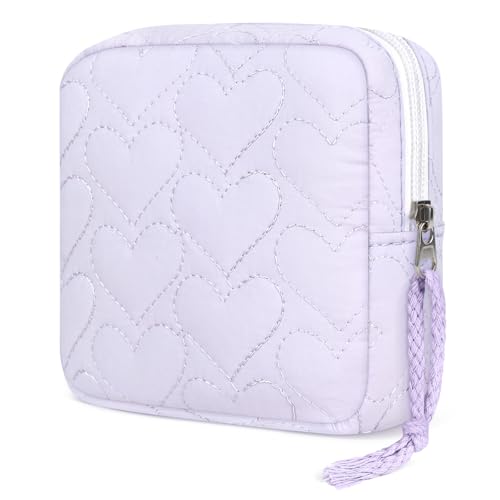 Image of Likesing Period Bag Pouch, Quilted Tampon Holder for Purse-Light Purple | Portable Sanitary Napkin Storage Bag, Cute Period Pouches for Teen Girls, Women Feminine Sanitary Bags Emergency Pad Pouch
