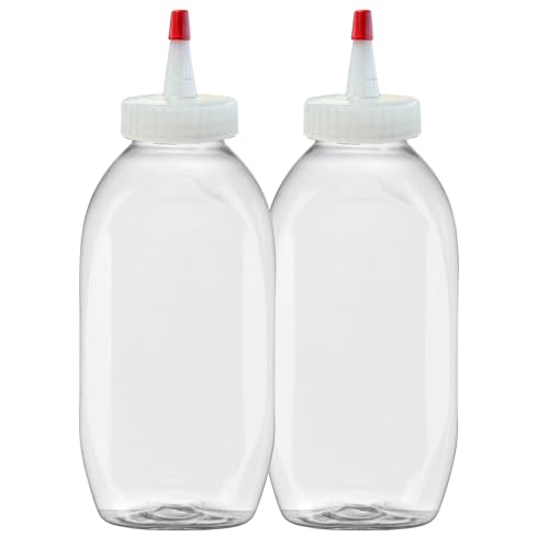 Speak Naturals 12 oz. 38mm 38-400 Clear Bottle for Honey, Syrup, Salad Dressings and More with Cone Serving Caps, (Pack of 2)