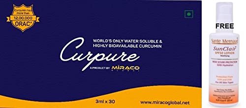 CURPURE 3ml x 30 Sachets (Water Soluble & Highly Bioavailable Curcumin) By Miraco Global, FREE Proyoung SPF50 Sunclair Sun Screen (UVA and UVB Protection)