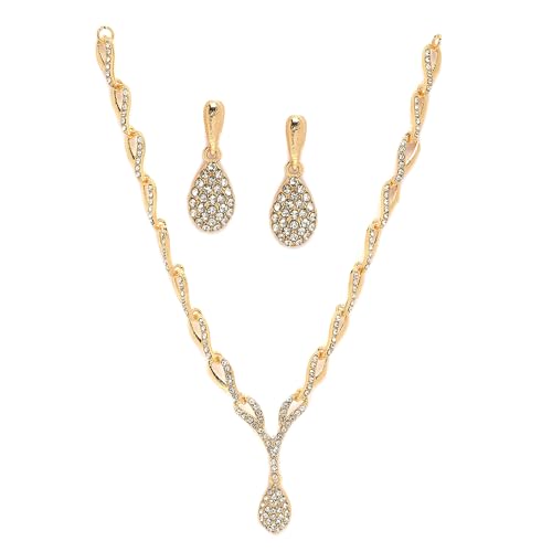 Image of ZENEME Oxidised Silver-Plated Cubic Zirconia Studded Teardrop Shaped Necklace With Earrings Jewellery Set For Girls and Women
