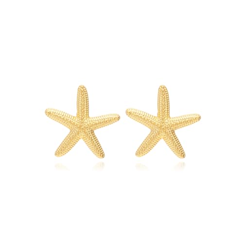 Starfish Earrings Gold Starfish Stud Earring for Women Boho Exaggerated Star Drop Earrings Vintage Seashell Earrings Beach Ocean Mardi Gras Carnival Jewelry