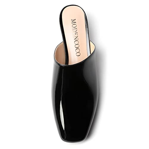 MODENCOCO Women's Slip On Square Toe Casual Patent Chunky Low Heel Comfortable Pumps Slide Mules 1.5 Inch3