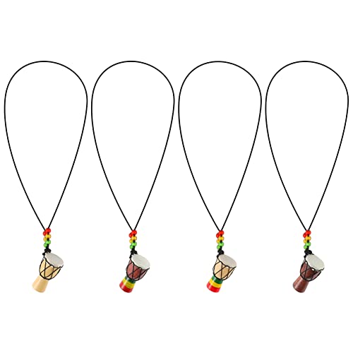 EXCEART 4Pcs Musical Colar de Pingente de Jóias Africano Colar de Tambor Mini- Djembe Pescoço Partid