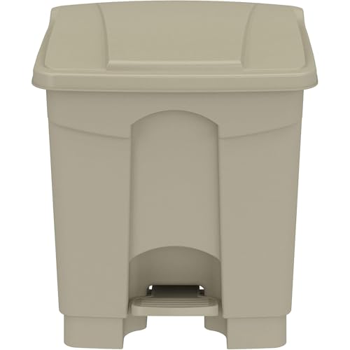 Image of Safco Step-On Indoor Plastic Trash Can, Hands-Free Disposal, 8 Gallon, Tan