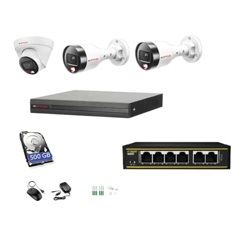 Image of CP Plus 4MP IP Colour Night Vision with Audio(Built in Mice) 3 CCTV Camera Combo Set with (4CH NVR,Outdoor bullete-2Nos,Indoor Dome-1Nos,4+2 Port Port POE Switch,500 GB Hard Drive