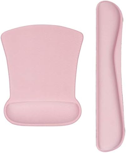 Keyboard Wrist Rest Pad and Ergonomic Mouse Pad with Wrist Rest Support,Gel Memory Foam Nonslip Cute Mousepads Mat Comfortable for Home Office Efficient Working Easy Typing & Pain Relief,Light Pink