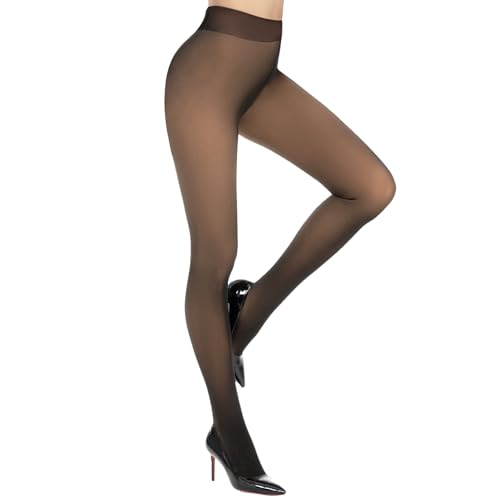 Image of Fleece Lined Tights Fake Translucent Pantyhose for Women Thermal Warm Leggings