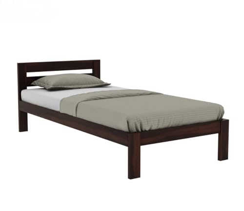 Image of KR Furniture Solid Sheesham Wood Single Bed with Headboard | Solid Wooden Cot for Bedroom, Guest Room & Apartment | Strong Frame Support with Sturdy Legs | 6 * 3 ft | Walnut Finish