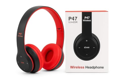 Image of icall Premium Wireless Headset P47 Bluetooth Over-Ear Headphones with Mic, SD Card & AUX,Foldable Design, Deep Bass & Long Battery Life (Red)