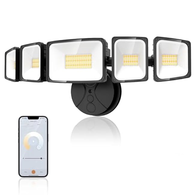 Onforu 120W Smart Flood Light Outdoor, 12000LM LED Security Light APP Control, WiFi Alexa Flood Lights Outside Floodlight with 5 Adjustable Heads, 2700K-6500K Exterior Light Fixture for Yard