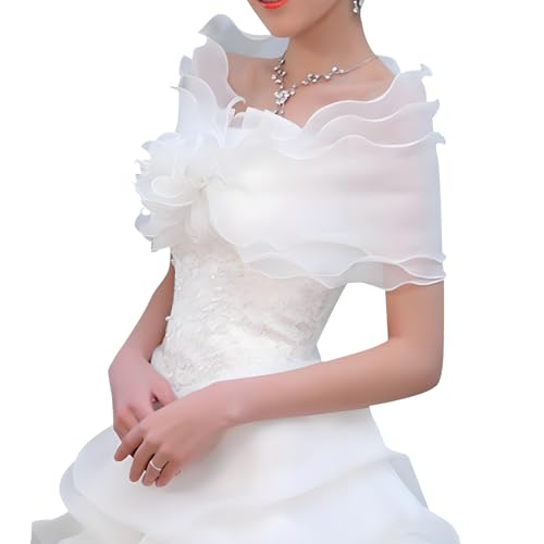 NICENEEDED Bridal Detachable Tulle Shawl, White Wedding Strapes Sleeve Shawls, Removable Shoulders Cover Up Accessory
