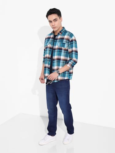 Image of The Indian Garage Co Men Slim Straight Fit Solid Mid-Rise Stretchable Jeans