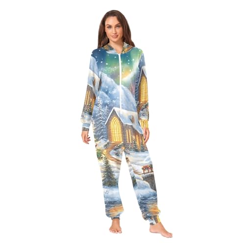 Pijama de una pieza para adultos ropa de dormir navideña con capucha y cremallera unisex 1