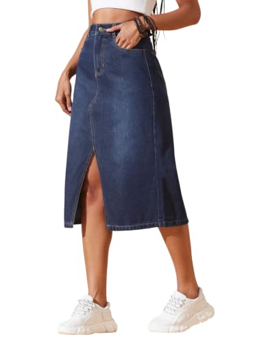 Image of Dolce Crudo Women's Flared High-Rise Stretchable Denim Maxi Skirt