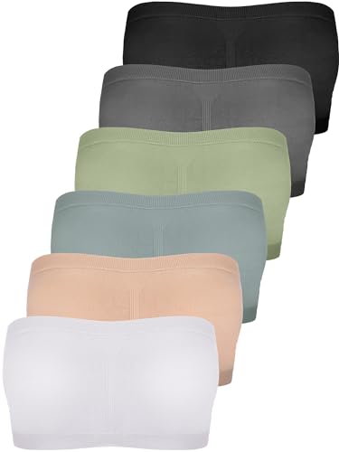 Geyoga 6 Pcs Women's Bandeau Bra Strapless Bralette Seamless Tube Top Non Padded Wireless Stretch Crop Top Basic Bra