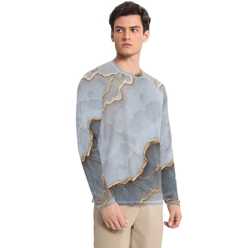 Marble White White Men's Swim Shirts UPF 50+ Lightweight Round Neck UV Sun Protection Hiking3