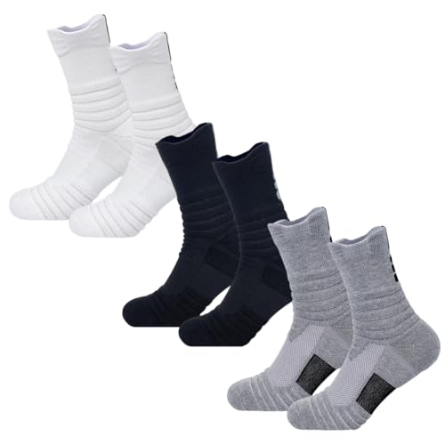 3 Paia Calze running a tubo medio uomo, Calzini Compressione Uomo Running Uomo Calze da Corsa Trekking Anti-Vesciche Con Cuscino a Zone Ventilazione in Rete e Supporto Dell'arco Plantare, 38-47