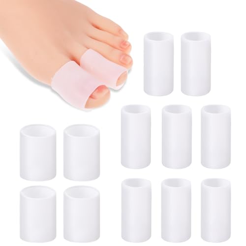 12 Pcs Silicone Toe Sleeves, Soft Gel Protector Toe Cushions Pinky Toe Sleeves Protectors Corn Protectors Toe Tube Pads for Hammer Toe Stubbed Toe Corns Calluses Protect(2 Pairs Large,4 Pairs Small)