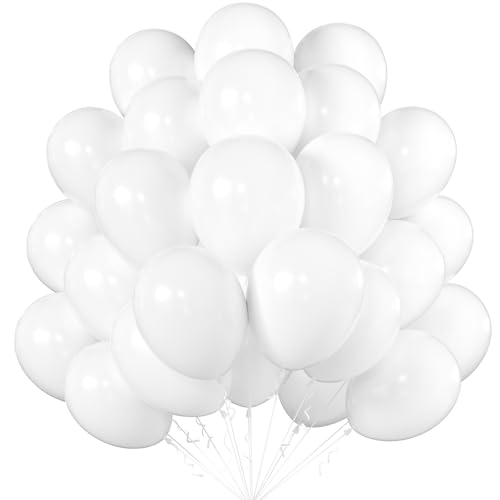 Image of KALOR 12 Inch White Balloons, 50 Pcs Latex Helium Balloons for Kid's Birthday Party, Baby Shower, Wedding, Graduate Party Decorations