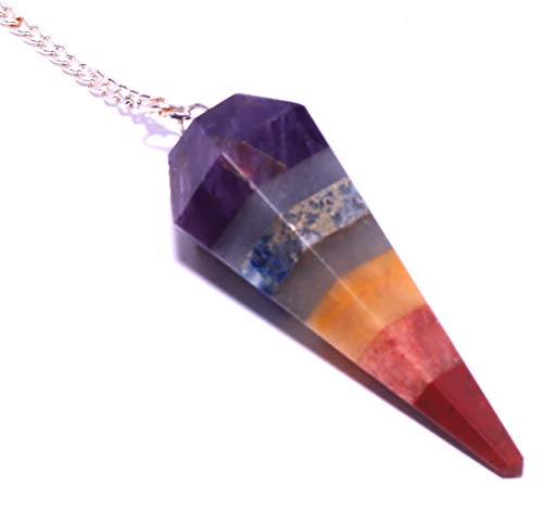 Healing Crystals India Reiki Gift Set | Chakra Dowsing Pendulum Pendant for Divination Chakra Pendulums Crystal Necklace for Women with Metal Hanging Chains and Carry Pouch (Chakra Faceted)
