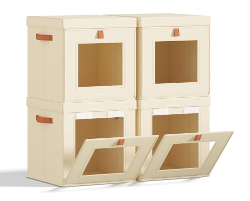 Image of Homsorout Cube Storage Bins with Lids - Front Opening, Clear Window, 4 Pack